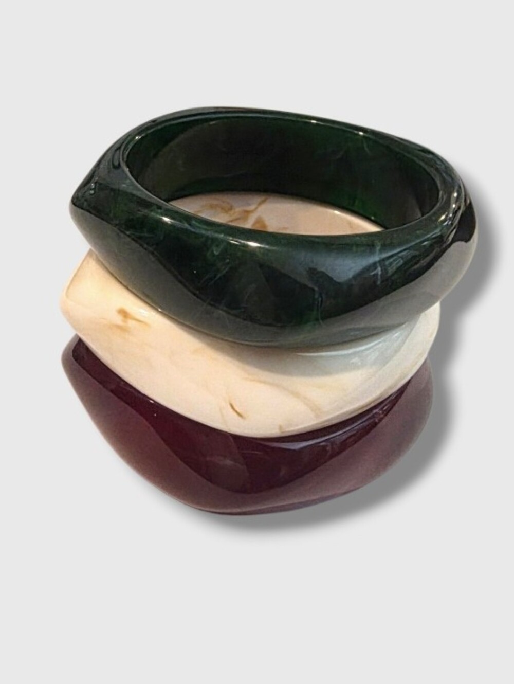 New! Stacked Marbled Bangle Set - Cream, Wine & Emerald • NWOT #1085